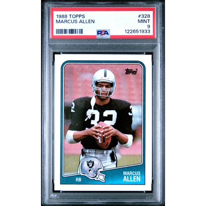 Graded 1988 Topps Marcus Allen #328 Football Card PSA 9 Mint | Hall of Fame Sports Memorabilia | vintageantiquesgifts.com