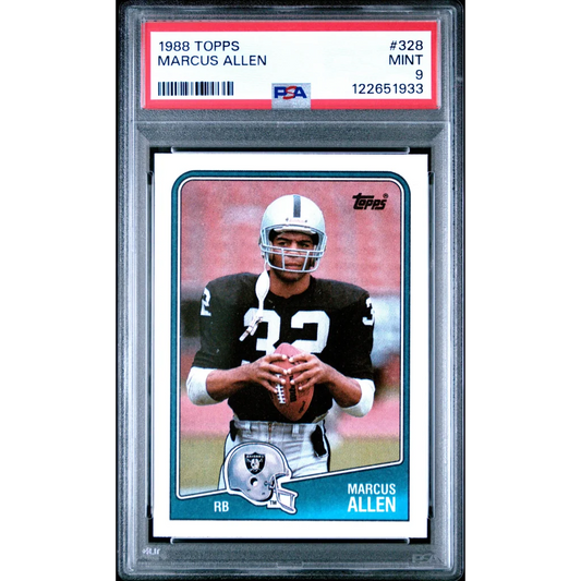 Graded 1988 Topps Marcus Allen #328 Football Card PSA 9 Mint | Hall of Fame Sports Memorabilia | vintageantiquesgifts.com