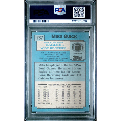 Graded 1988 Topps Mike Quick #237 Football Card PSA 8 Near Mint