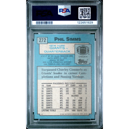Graded 1988 Topps Phil Simms #272 Football Card PSA 7 Near Mint
