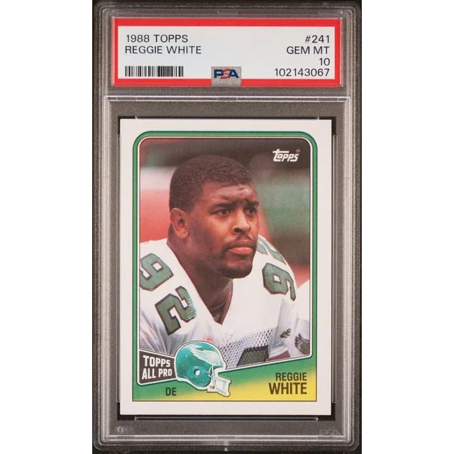 Graded PSA 10 GEM MT 1988 Topps Reggie White Rookie Card in slab