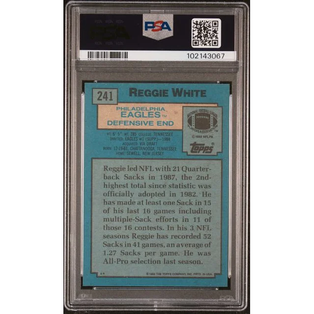 Graded 1988 Topps Reggie White Rookie Card in PSA 10 GEM MINT holder