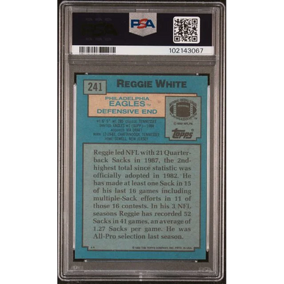 Graded 1988 Topps Reggie White Rookie Card in PSA 10 GEM MINT holder