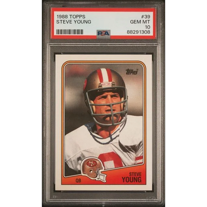 Graded 1988 Topps Steve Young #39 Football Card PSA 10 Gem Mint | Hall of Fame Sports Memorabilia | vintageantiquesgifts.com