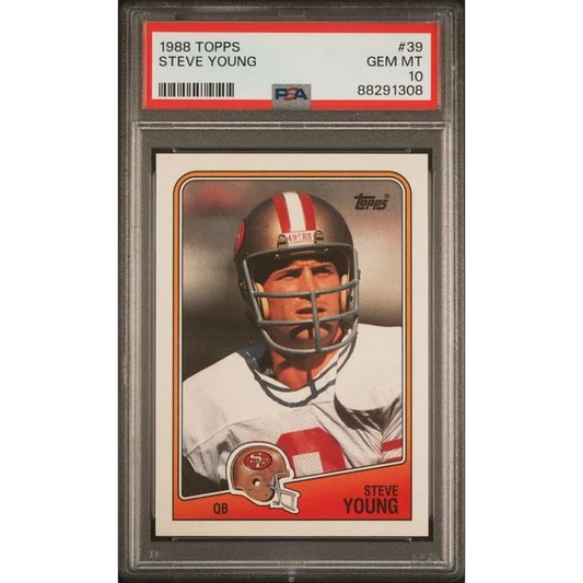 Graded 1988 Topps Steve Young #39 Football Card PSA 10 Gem Mint | Hall of Fame Sports Memorabilia | vintageantiquesgifts.com