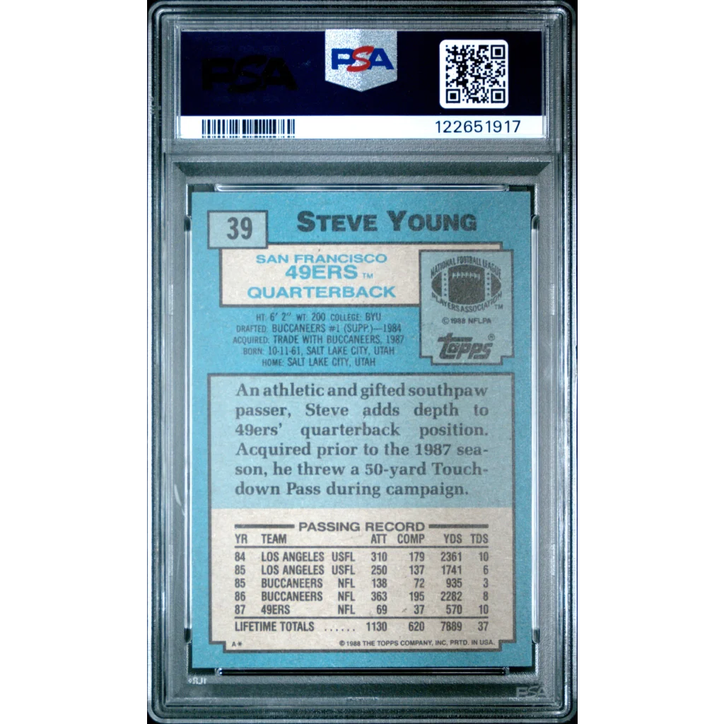 Graded 1988 Topps Steve Young #39 Football Card PSA 9 Mint