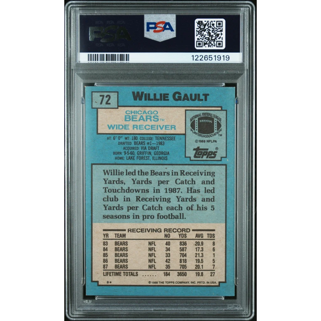 Graded 1988 Topps Willie Gault #72 Football Card PSA 8 Near Mint