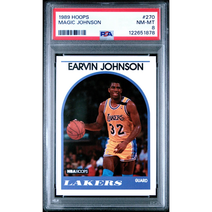 Graded 1989-90 Hoops Earvin Johnson #270 Basketball Card PSA 8 Near Mint | Hall of Fame Sports Memorabilia | vintageantiquesgifts.com