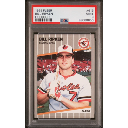 Graded 1989 Fleer Bill Ripken #616 FF Error Baseball Card PSA 9 Mint | Hall of Fame Sports Memorabilia | vintageantiquesgifts.com