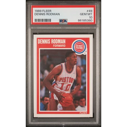 Graded 1989 Fleer Dennis Rodman #49 2nd Year Basketball Card PSA 10 Gem Mint | Hall of Fame Sports Memorabilia | vintageantiquesgifts.com