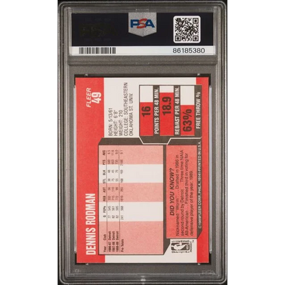 Graded 1989 Fleer Dennis Rodman #49 2nd Year Basketball Card PSA 10 Gem Mint | PSA 10 Gem Mint Graded Vintage Basketball Card | vintageantiquesgifts.com