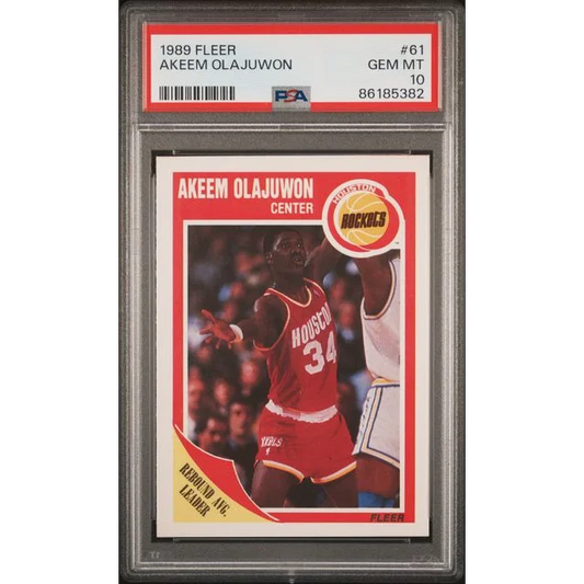 1989 Fleer Akeem Olajuwon PSA 10 GEM MT basketball card image