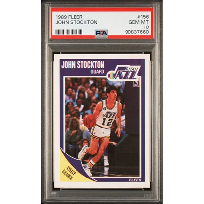 Graded 1989 Fleer John Stockton #156 2nd Year Basketball Card PSA 10 Gem Mint | Hall of Fame Sports Memorabilia | vintageantiquesgifts.com