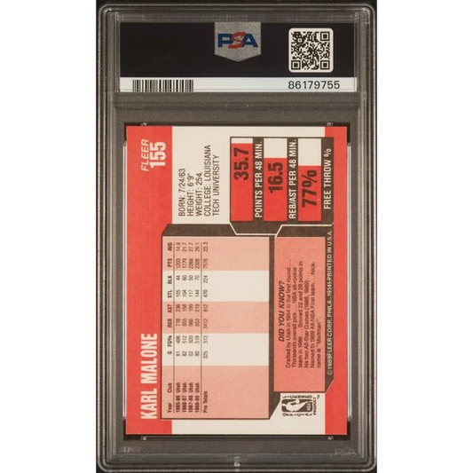 Graded Karl Malone Fleer 155 Basketball Card ready to ship in the product listing