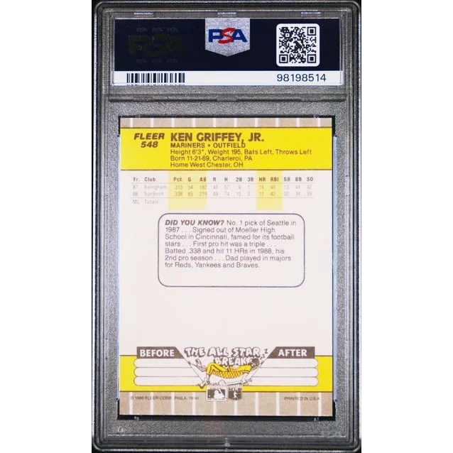PSA Graded 1989 Fleer Ken Griffey Jr Rookie Card baseball card image
