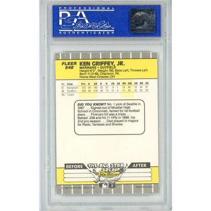 Graded 1989 Fleer Ken Griffey Jr. #548 Rookie RC Baseball Card PSA 9 Mint | PSA 9 Mint Graded Rookie Card | vintageantiquesgifts.com