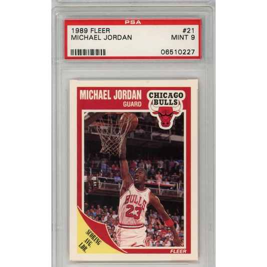 1989 Fleer Michael Jordan basketball card graded Mint 9 by PSA, a professional sports authenticator product