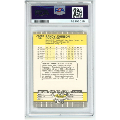 1989 Fleer Randy Johnson #381 Rookie Card PSA 9 Mint Graded