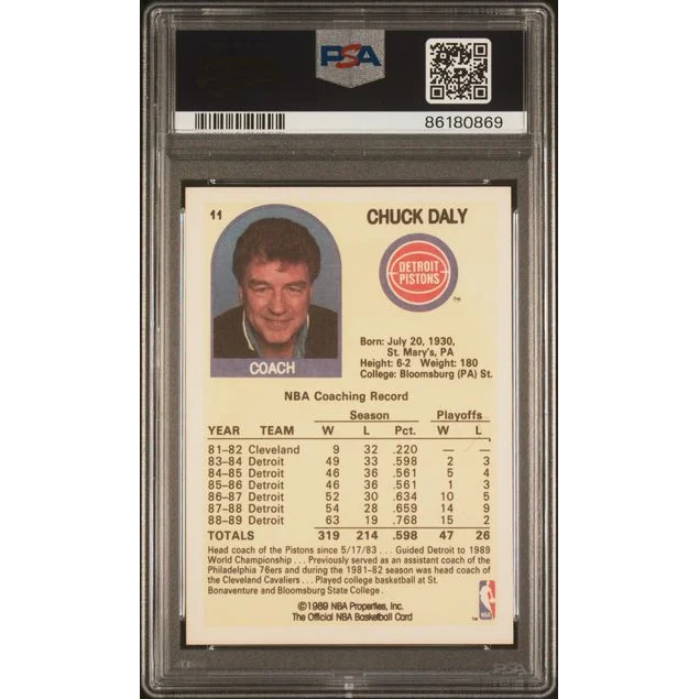 Graded 1989 Hoops Chuck Daly #11 Basketball Card PSA 10 Gem Mint | PSA 10 Gem Mint Graded Vintage Basketball Card | vintageantiquesgifts.com