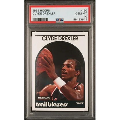 A graded 1989 Hoops Clyde Drexler basketball card PSA Gem Mint quality