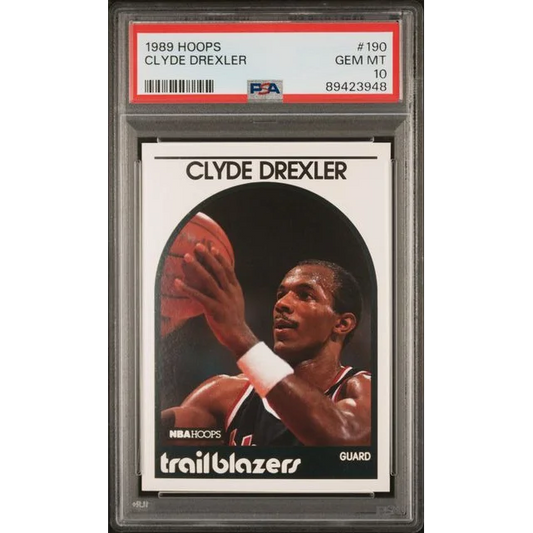 A graded 1989 Hoops Clyde Drexler basketball card PSA Gem Mint quality