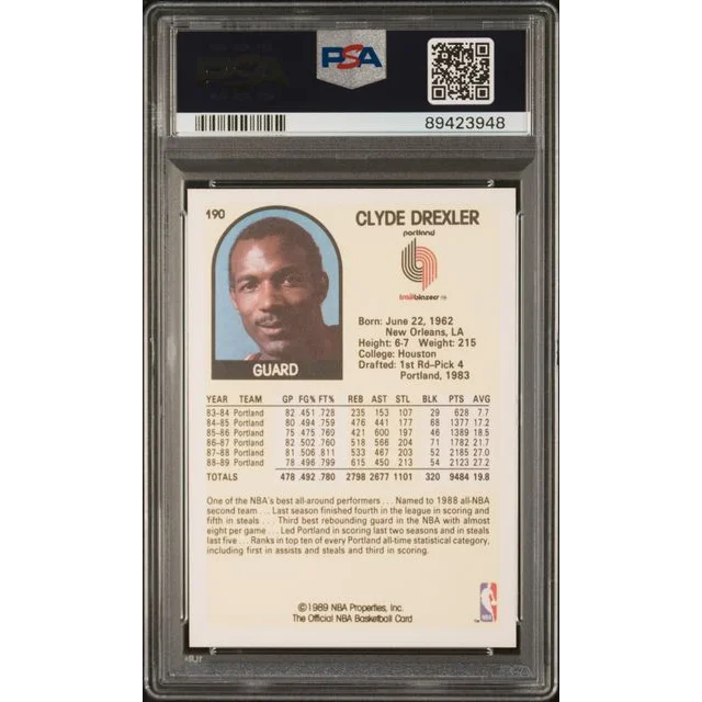 Hoops Clyde Drexler basketball card PSA graded Gem Mint from 1989 Fleer