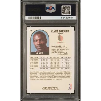 Hoops Clyde Drexler basketball card PSA graded Gem Mint from 1989 Fleer