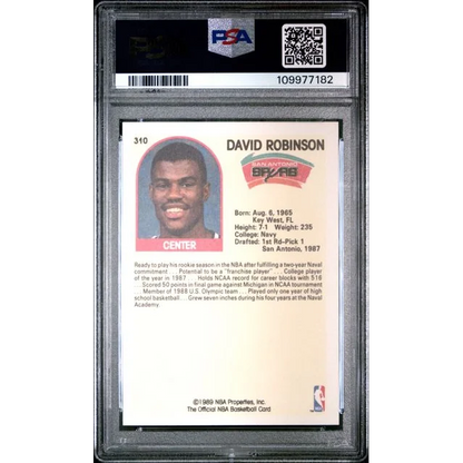 Graded 1989 Hoops David Robinson #310 Rookie RC Basketball Card PSA 9 Mint | PSA 9 Mint Graded Rookie Card | vintageantiquesgifts.com