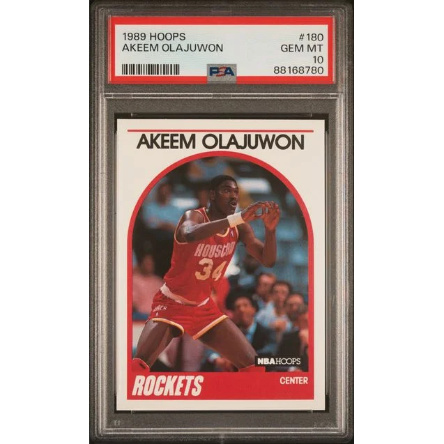 Pristine PSA 10 Akeem Olajuwon 1989 Hoops basketball card in Gem Mint condition