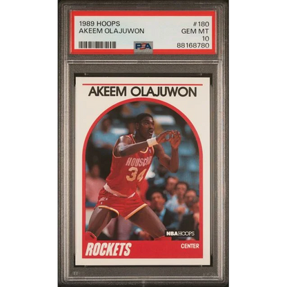 Pristine PSA 10 Akeem Olajuwon 1989 Hoops basketball card in Gem Mint condition