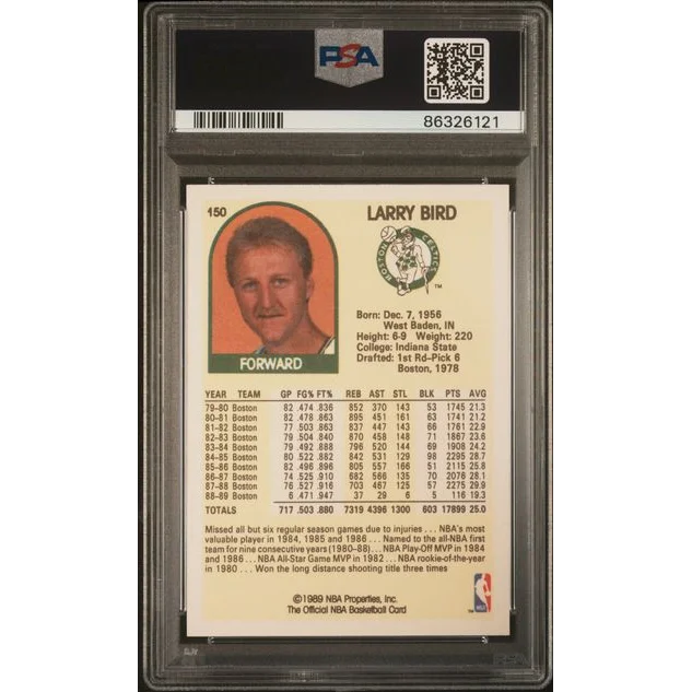 Graded 1989 Hoops Larry Bird #150 PSA 10 Gem Mint basketball card slab