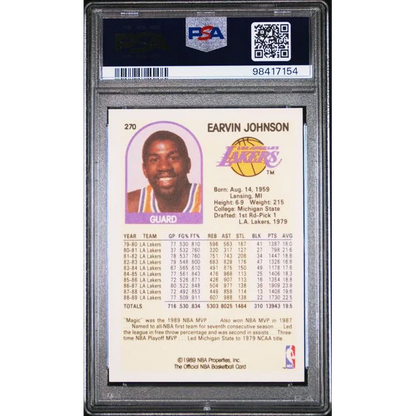 Encased Magic Johnson 1989 Hoops basketball card showing basketball legend