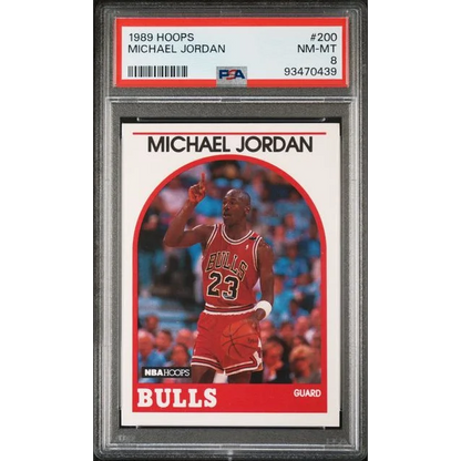 Graded 1989 Hoops Michael Jordan basketball card NM MT 8 in PSA case