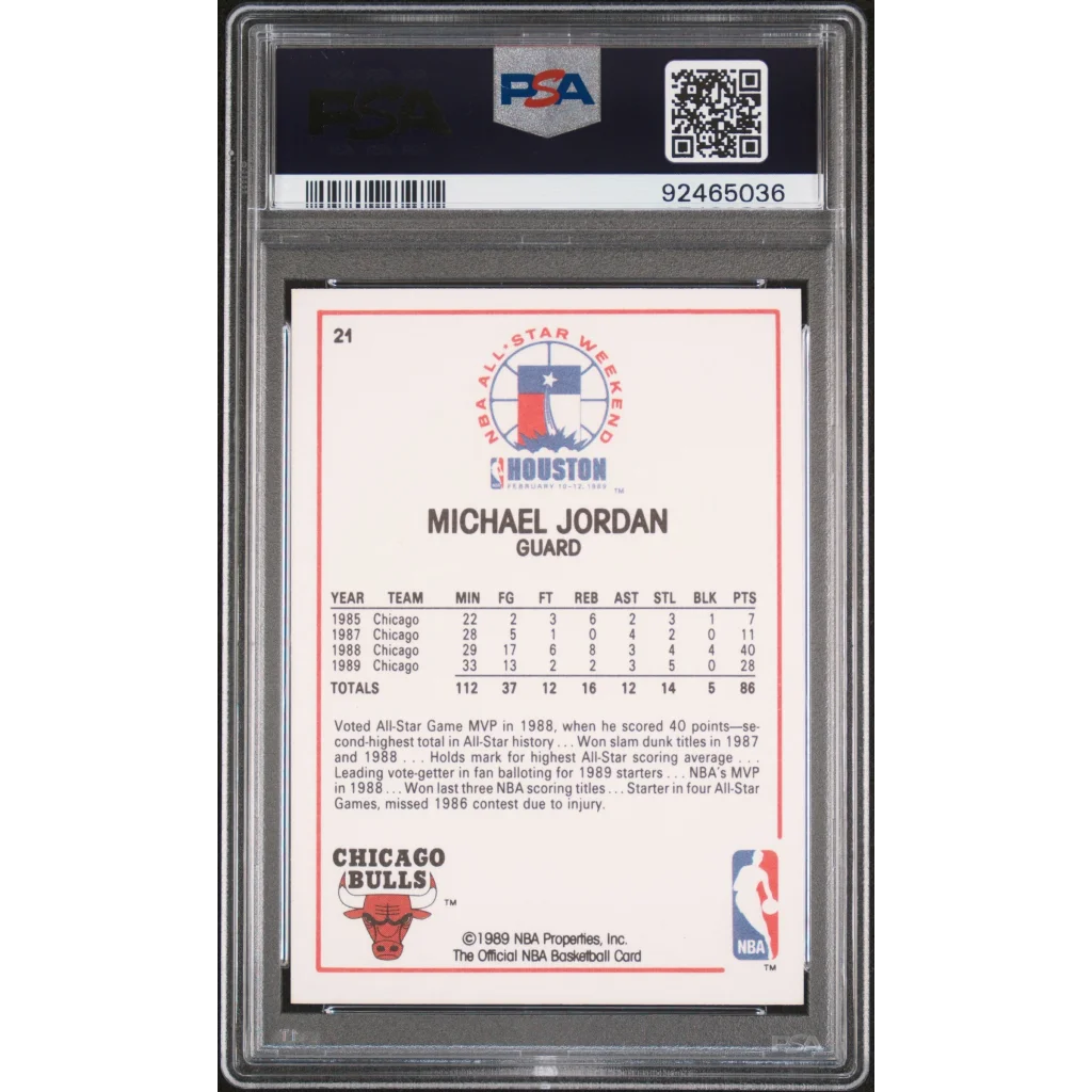 Graded 1989 Hoops Michael Jordan #21 All Star Basketball Card PSA 9 Mint | PSA 9 Mint Graded Basketball Card | vintageantiquesgifts.com