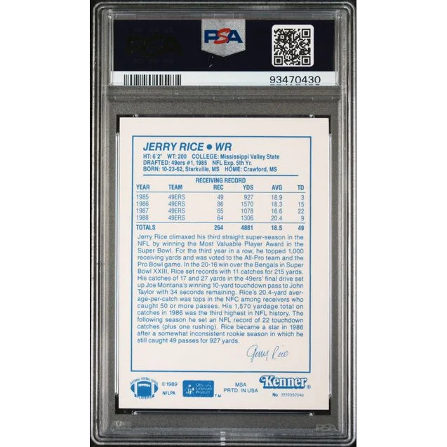 PSA Graded 1989 Kenner Jerry Rice Starting Lineup Card for collectors