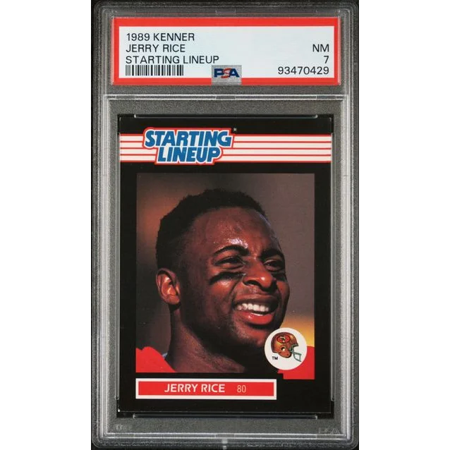 1989 Kenner Jerry Rice Starting Lineup football card graded NM 7 by PSA