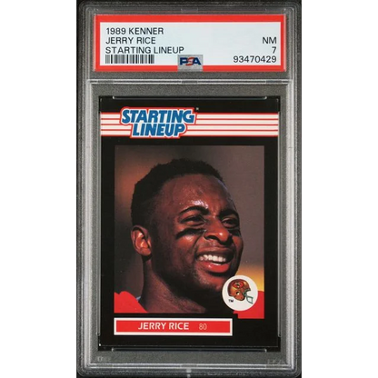 Graded 1989 Kenner Starting Lineup Jerry Rice PSA 7 NM Card in Slab