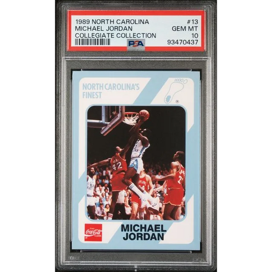 Graded PSA 10 1989 North Carolina Michael Jordan #13 mid-dunk card