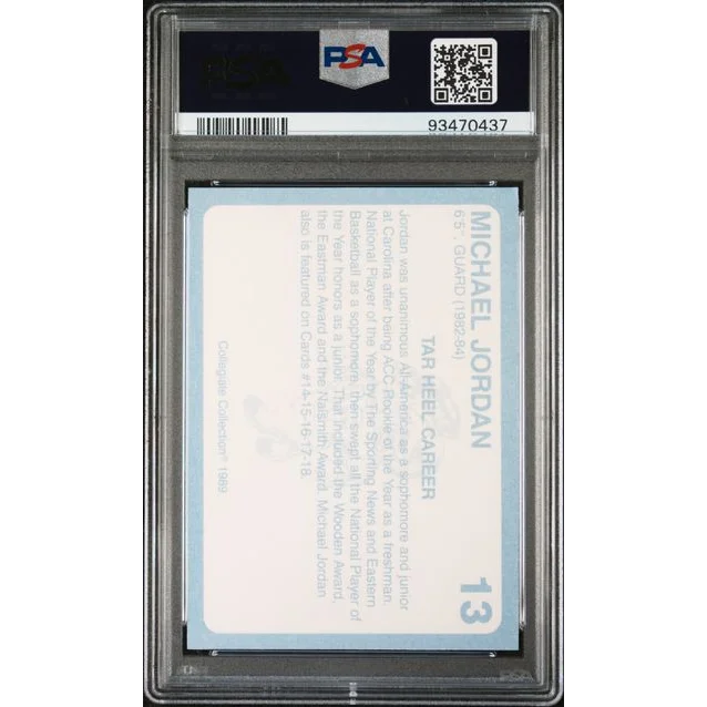 Graded 1989 North Carolina Michael Jordan #13 PSA 10 Gem Mint Card in Slab