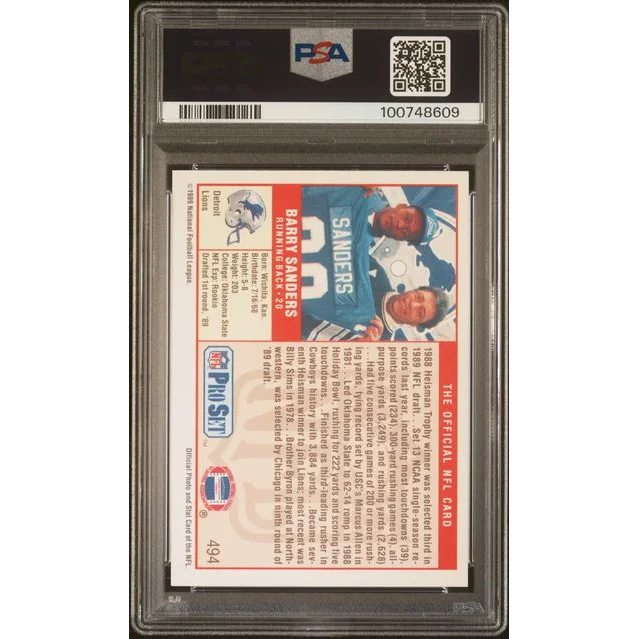 Graded 1989 Pro Set Barry Sanders #494 Rookie RC Football Card PSA 9 Mint | PSA 9 Mint Graded Rookie Card | vintageantiquesgifts.com