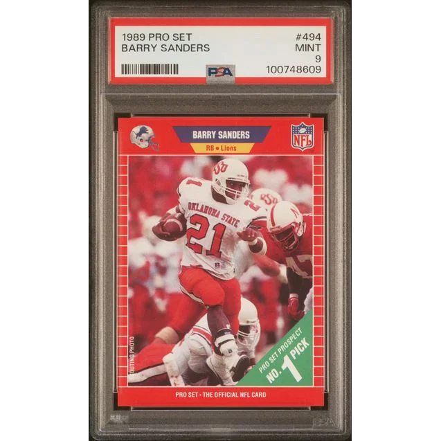 Graded 1989 Pro Set Barry Sanders #494 Rookie RC Football Card PSA 9 Mint | Hall of Fame Sports Memorabilia | vintageantiquesgifts.com