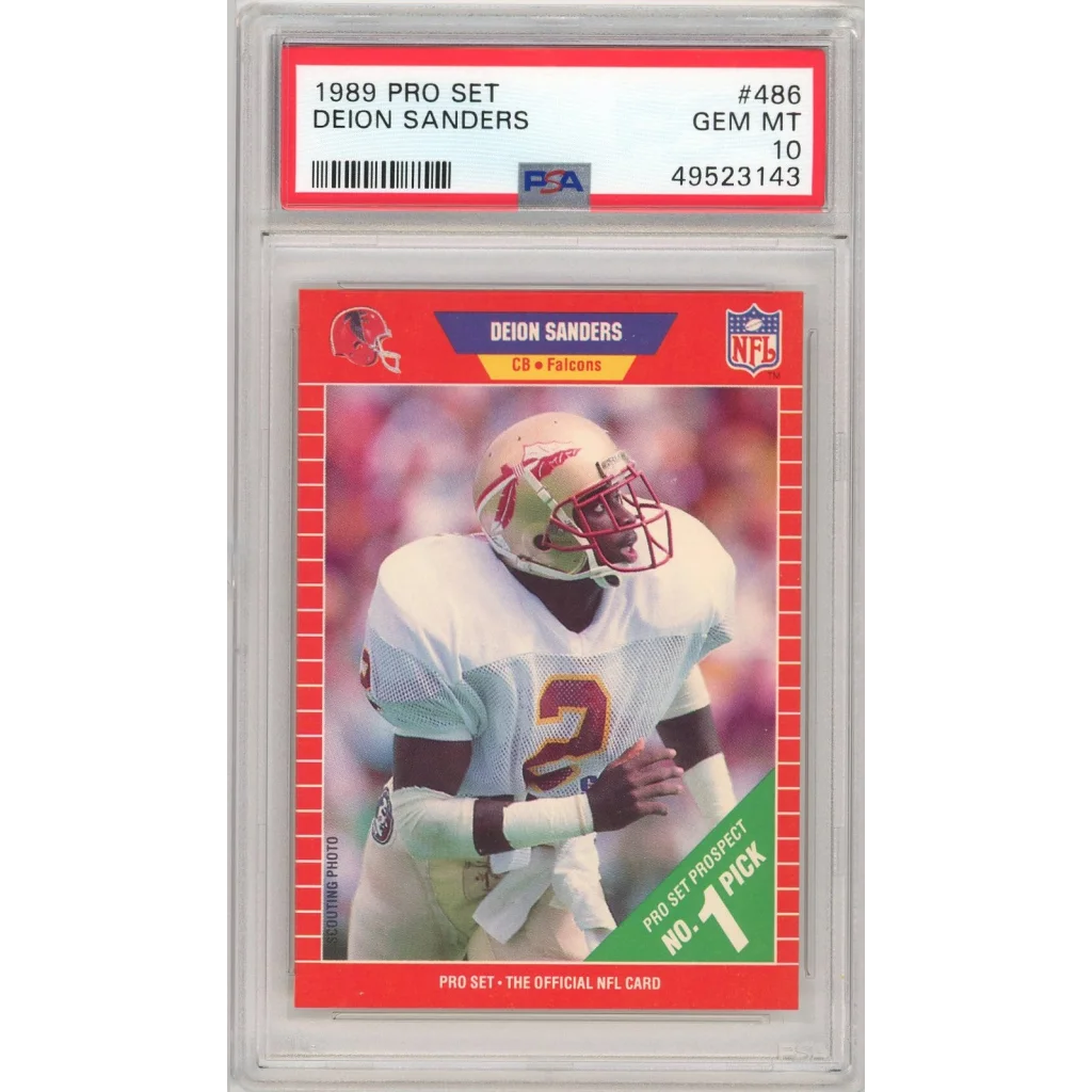 PSA graded 1989 Pro Set Deion Sanders rookie card on display in product listing