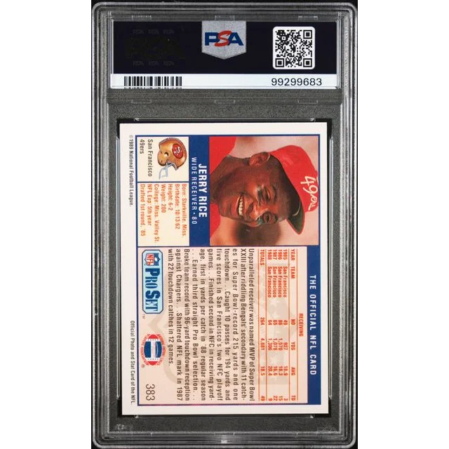 Graded 1989 Pro Set Jerry Rice #383 Football Card PSA 10 Gem Mint | PSA 10 Gem Mint Graded Vintage Football Card | vintageantiquesgifts.com