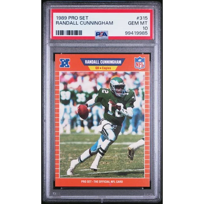 PSA graded 1989 Pro Set Randall Cunningham football card in treasure display