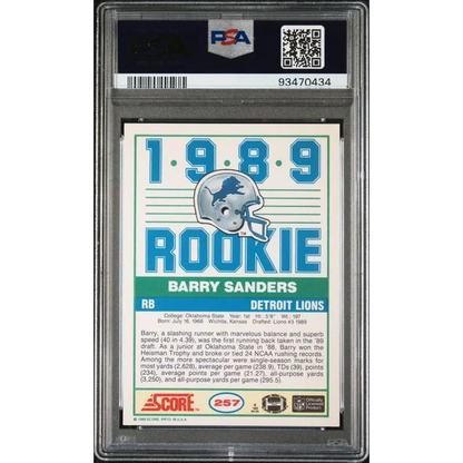 Graded PSA 8 1989 Score Barry Sanders #257 Lions Rookie Card