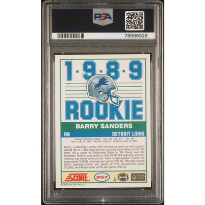 Graded 1989 Score Barry Sanders #257 Rookie RC PSA 9 Mint Card