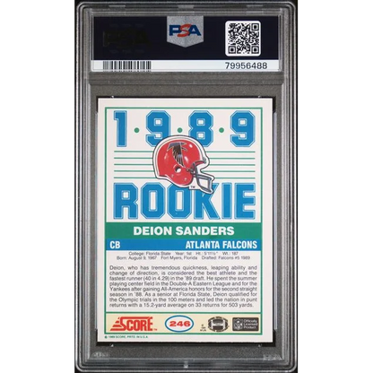 1989 Score Deion Sanders #246 Rookie Card PSA 9 Mint in Falcons Helmet Slab