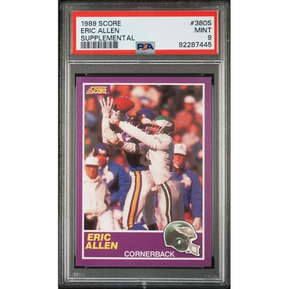 Graded 1989 Score Supplemental Eric Allen #380S Rookie RC Football Card PSA 9 Mint | Hall of Fame Sports Memorabilia | vintageantiquesgifts.com