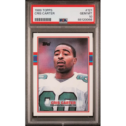 1989 Topps Cris Carter football card graded GEM MT 10 in PSA Treasure box
