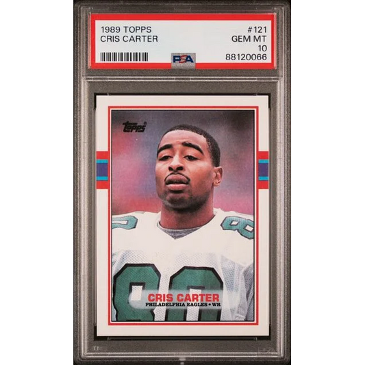 1989 Topps Cris Carter football card graded GEM MT 10 in PSA Treasure box